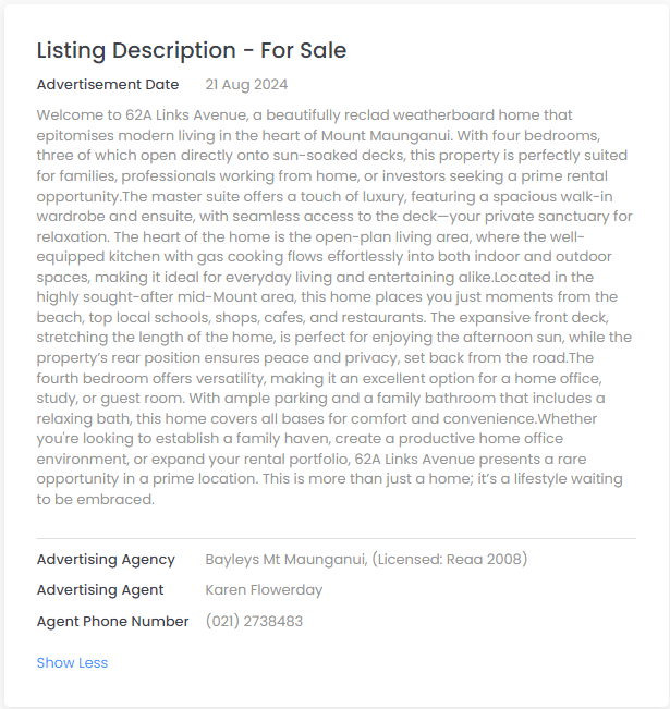 Listing description expanded