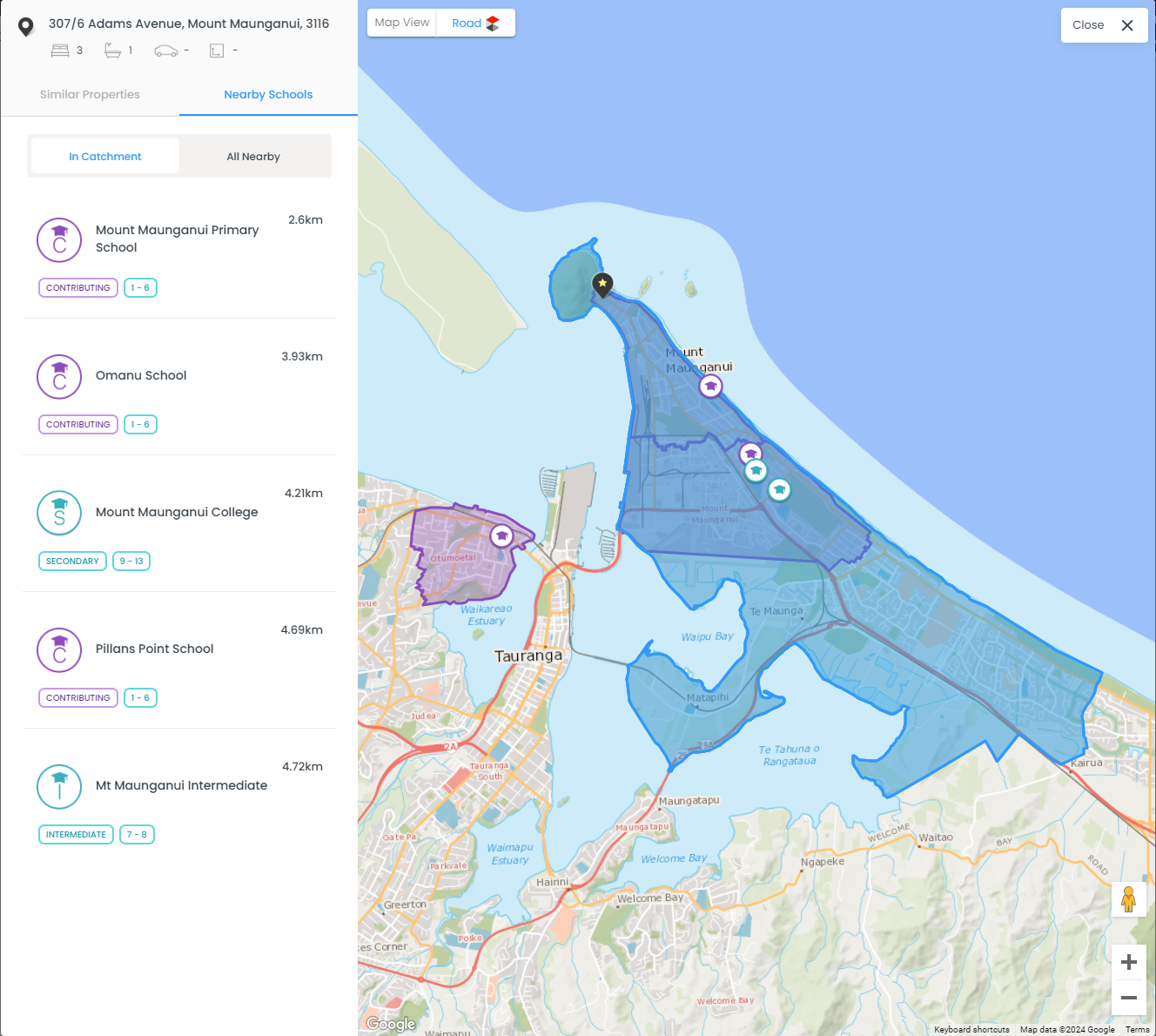 Schools on maps view on Property Guru